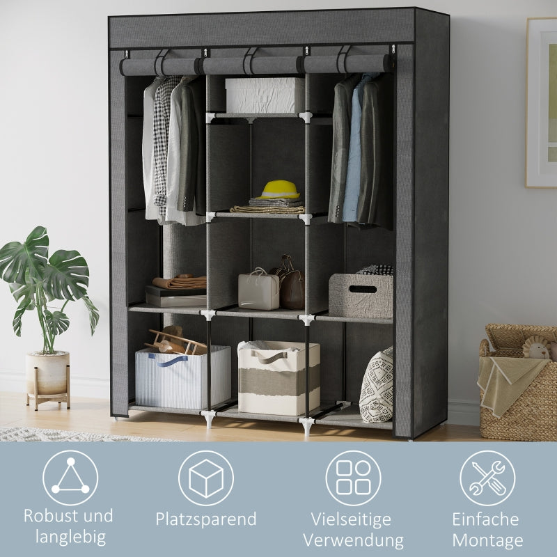 Fabric Wardrobe, 8 Tiers, Clothes Rails, Non-Woven Fabric, Dark Grey