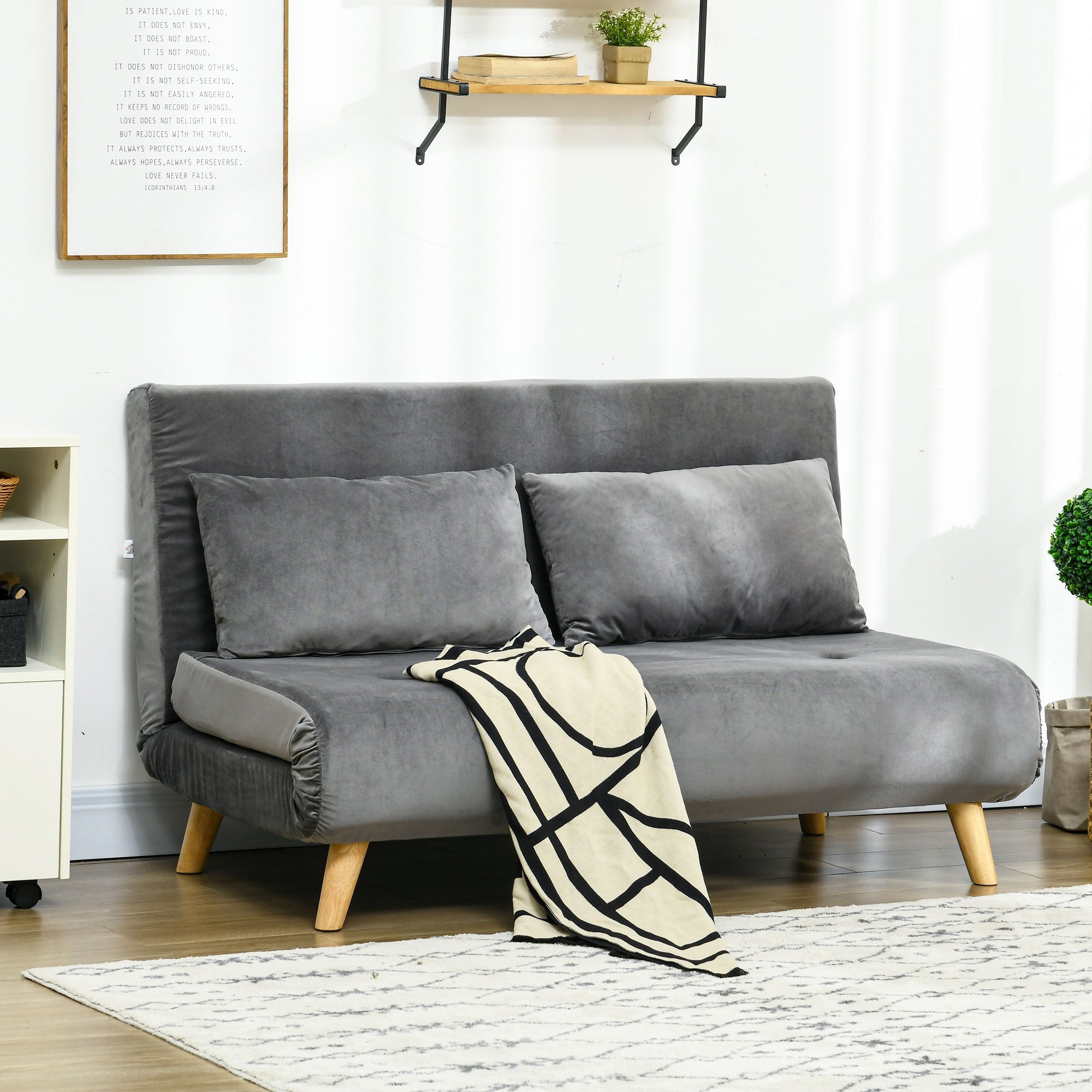 Sofa Bed 2-Seater Foldable Adjustable Backrest, Grey Velvet
