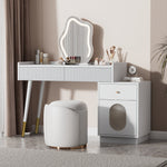 Dressing table with LED mirror and lighting, 3 drawers 1 door, white
