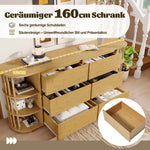 Sideboard 160cm Roman Design Bamboo Shelves 6 Drawers Oak