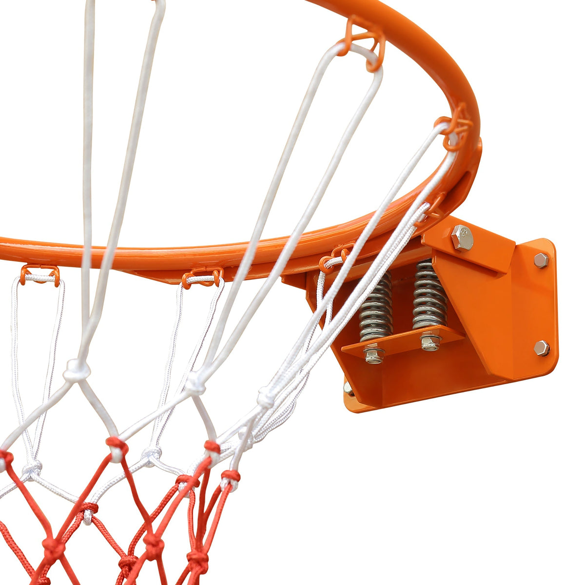 Double Spring Basketball Rim, Shock Absorption, 4-Point Stabilization, Steel, Orange