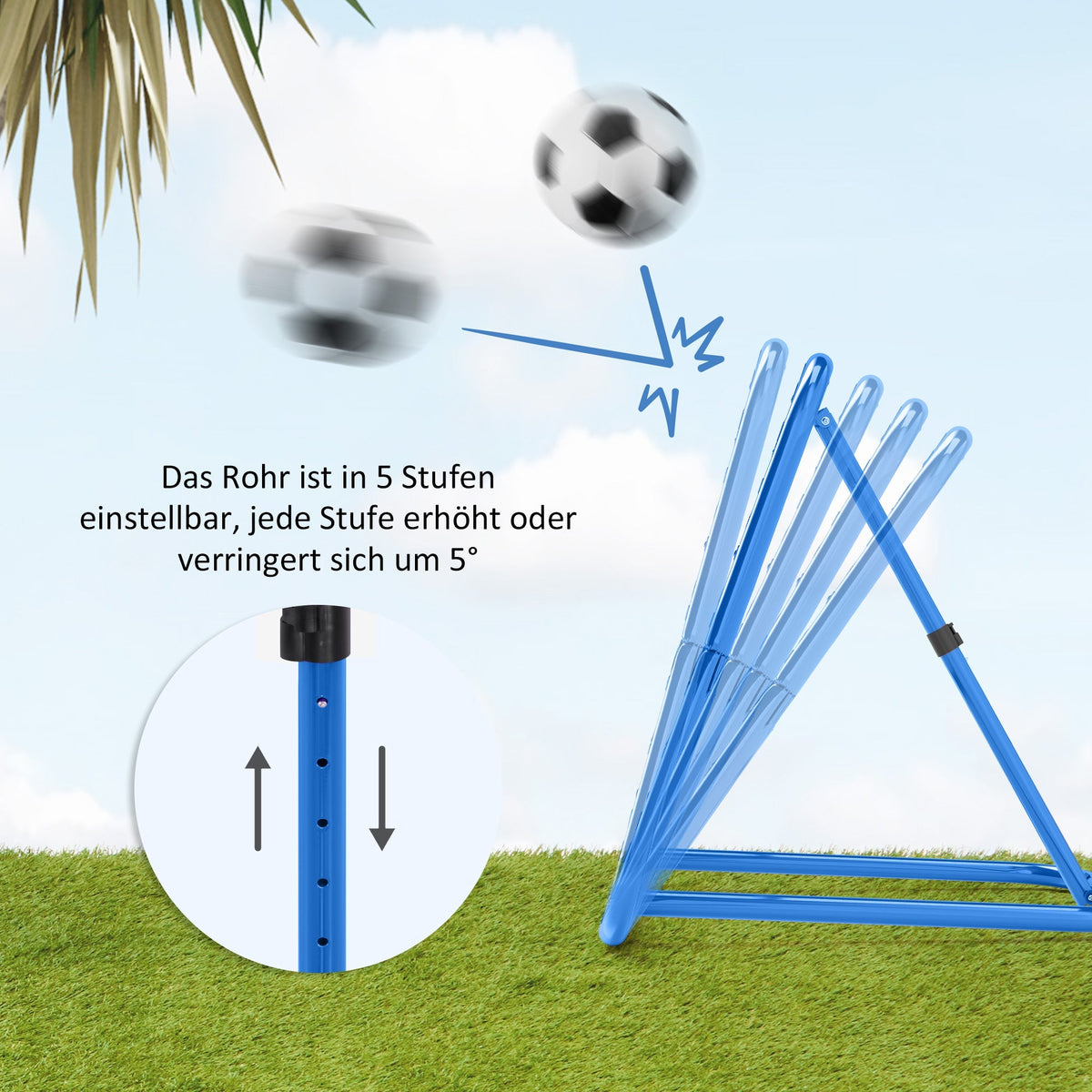 Football Rebounder, Foldable Adjustable Goal Kicker, Metal Blue
