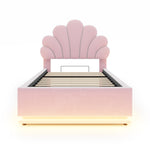 Upholstered Bed 90x200cm, Flower Headboard & Storage, Pink Velvet