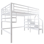 Loft Bed with Storage Ladder and Shelves, 140x200cm, White
