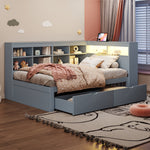 Solid Wood Sofa Bed 90x200cm Multifunctional Storage USB LED Grey