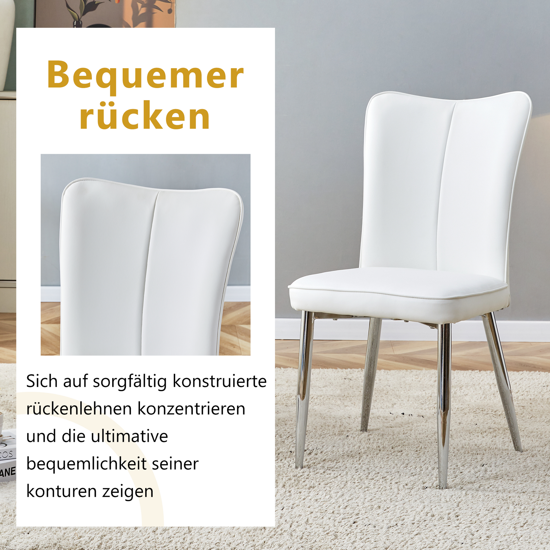 2x Modern Dining Chairs PU Leather Silver Metal Legs White