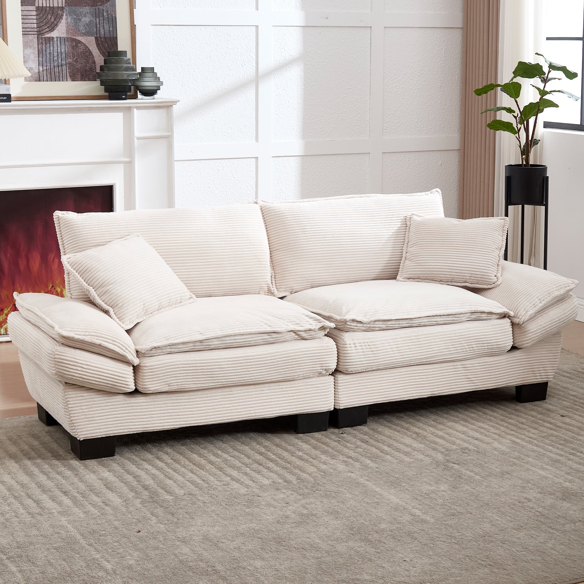 Double Sofa, Modern Simple Feather Bed Cozy Spacious, Beige