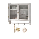 60cm Glass Door Vintage Double Door Wall Cabinet, Three Tiers, Towel Rack, White Washed