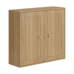 Wall-Mounted Bathroom Cabinet, Two-Door Medicine Cabinet with Vertical Groove Design, Oak