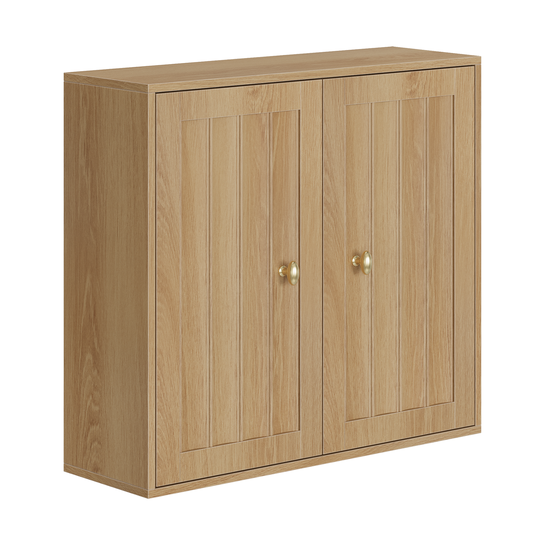 Wall-Mounted Bathroom Cabinet, Two-Door Medicine Cabinet with Vertical Groove Design, Oak