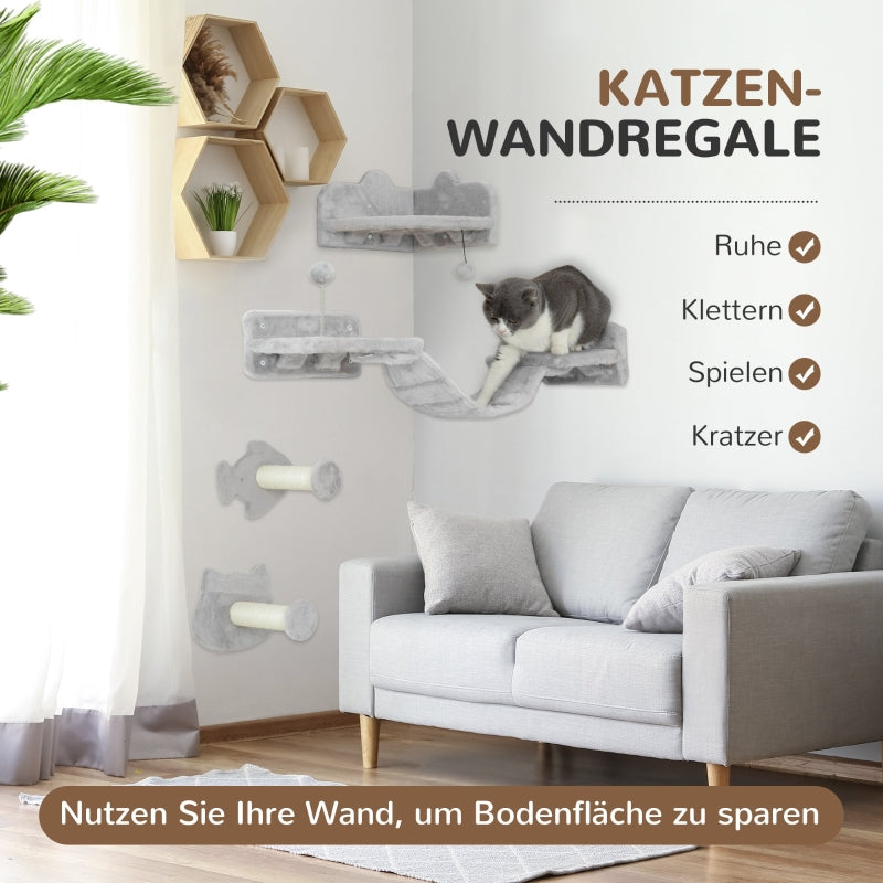 Cat Staircase Set, 4-Piece, Sisal Steps, Double Platform, Light Grey/Cream White
