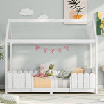 House bed 90x200 cm - versatile wooden children's bed with fall protection and slatted frame - white