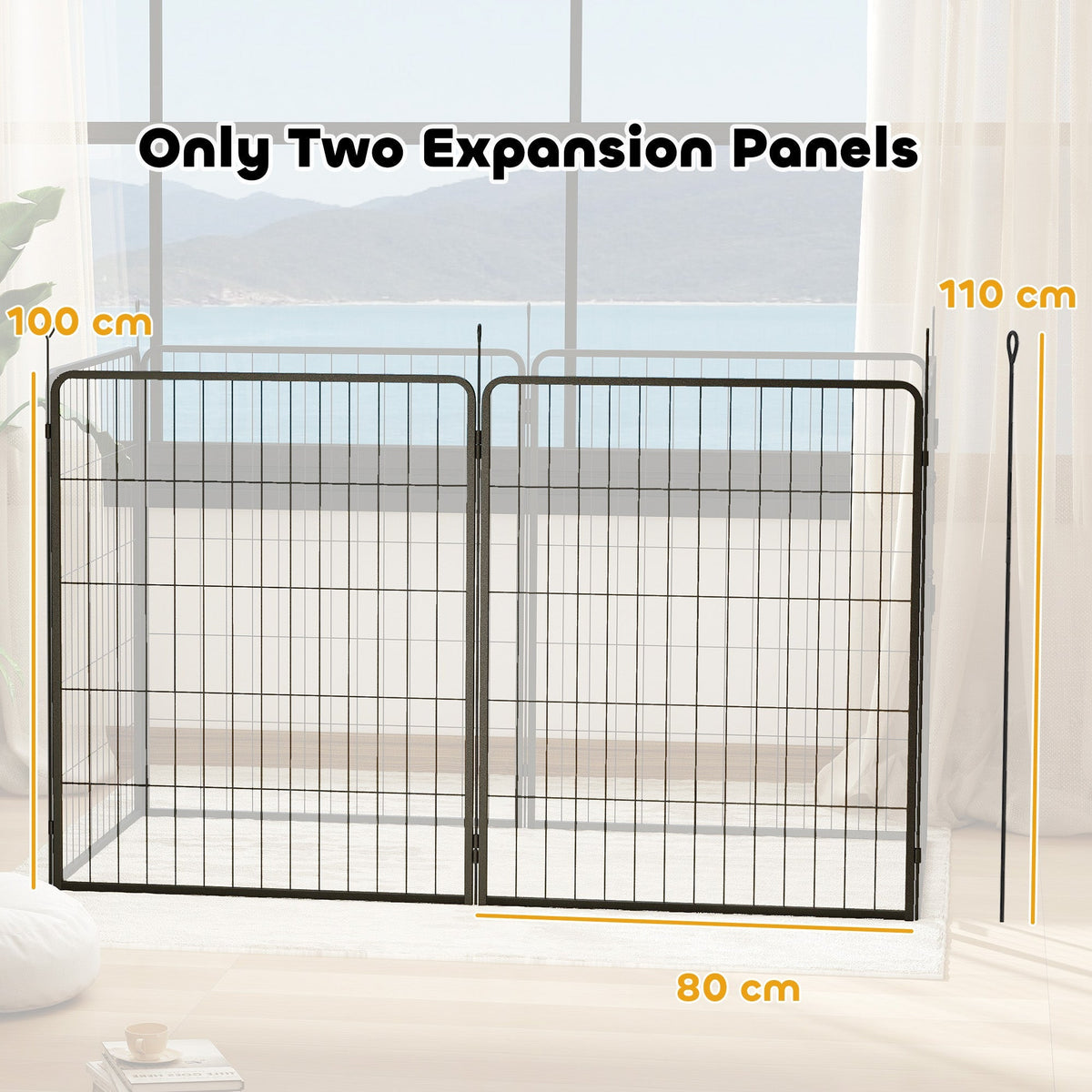 Extension Dog Fence Panels, 80 x 100 cm Steel Puppy Fence, Black