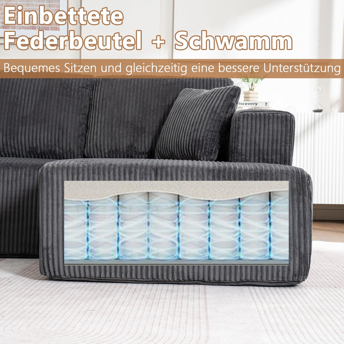 Modern U-Type Leisure Sofa with Modular Design and Lounge Chairs, Lamp Fabric