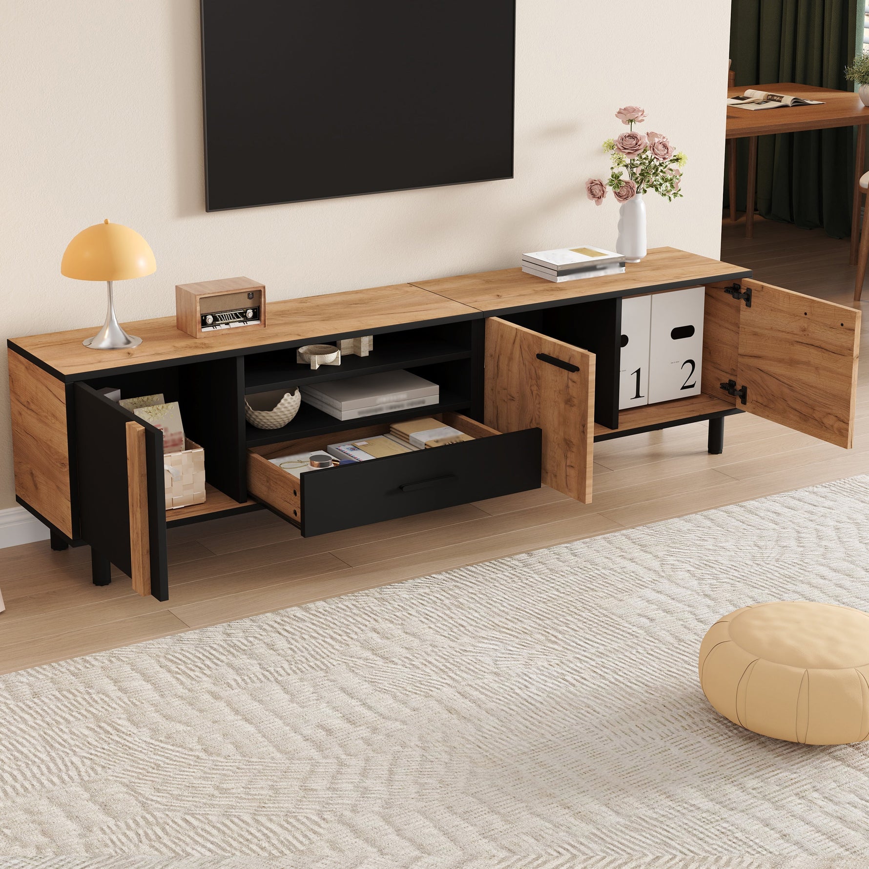 TV Cabinet Lowboard 180cm with 3 Cabinets 1 Drawer for 80 Inch TV