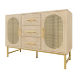 Rattan Sideboard 3 Drawers 2 Doors Adjustable Shelves 120x40x74cm Sonoma Oak