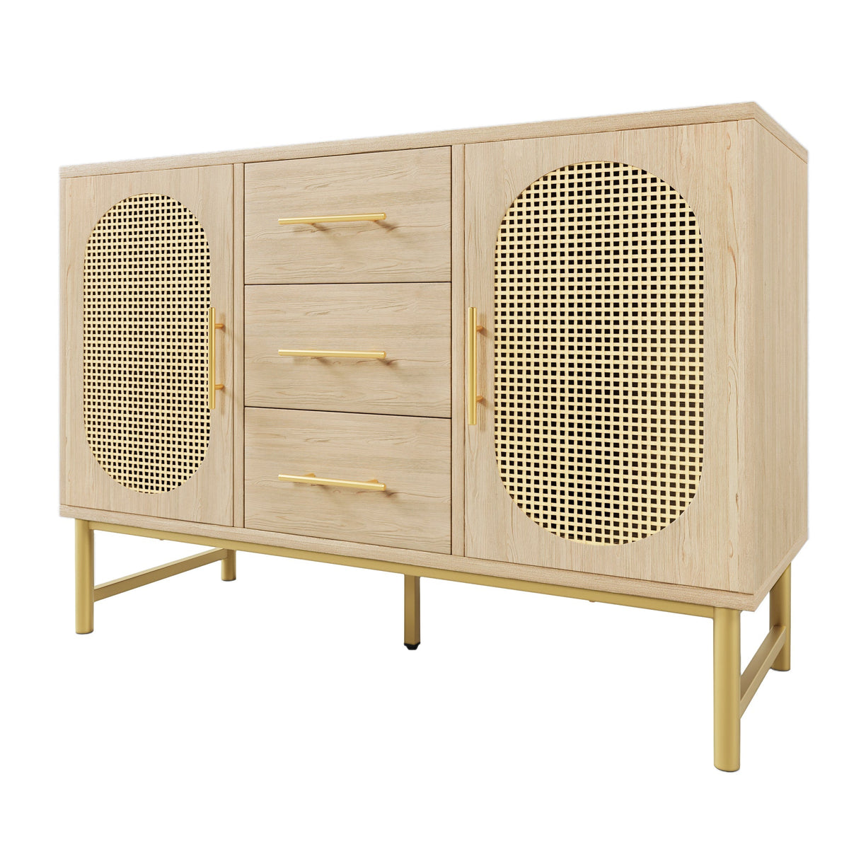 Rattan Sideboard 3 Drawers 2 Doors Adjustable Shelves 120x40x74cm Sonoma Oak