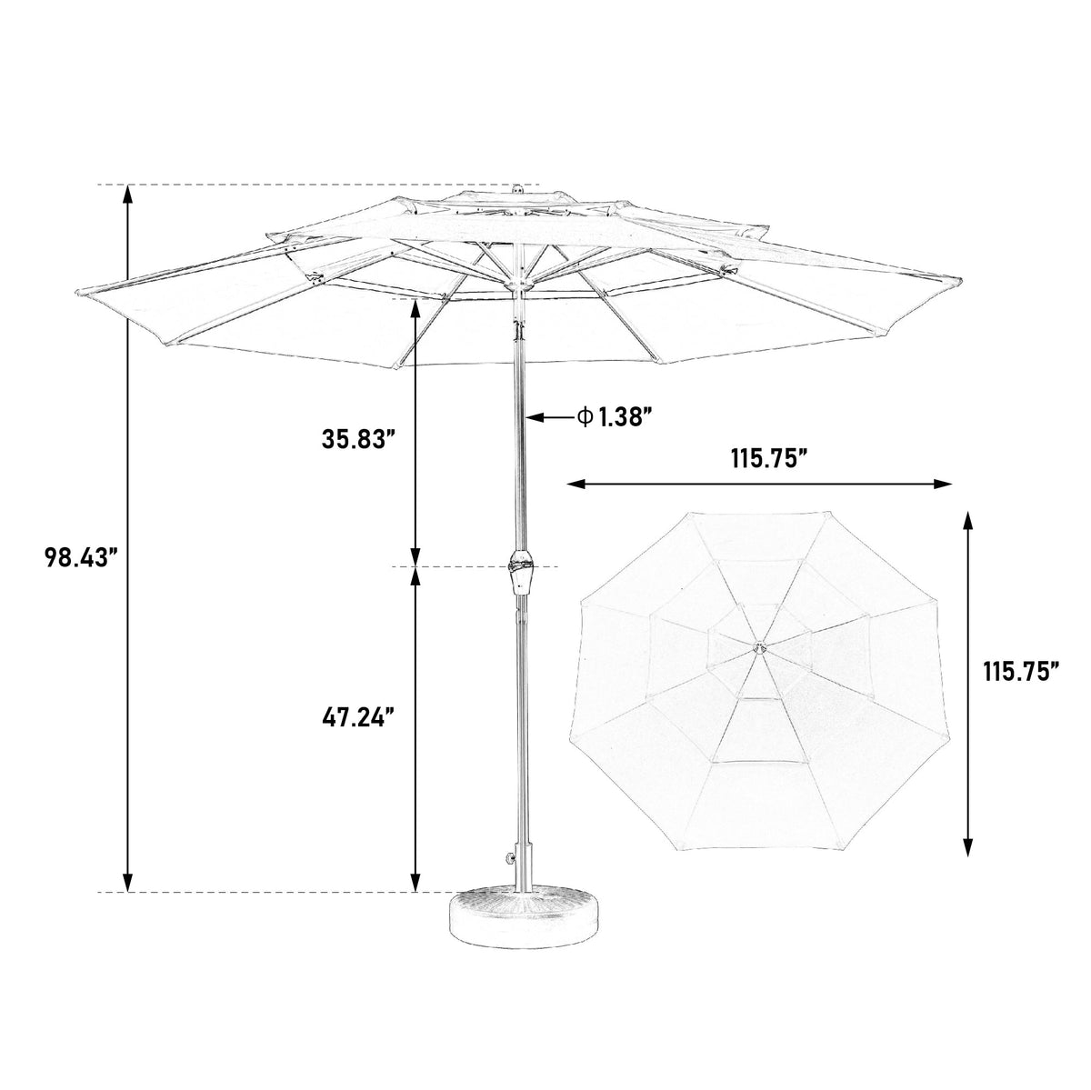 Double Sided Outdoor Umbrella, 14.8 Ft Rectangular Large with Crank, Light Green
