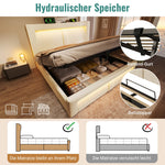 Double Bed 180x200cm Hydraulic Storage LED USB Charging Curved Headboard Beige Velvet
