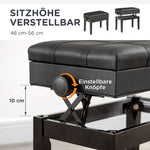 Piano Bench, Height-Adjustable with Storage, Leather Cushion, Black