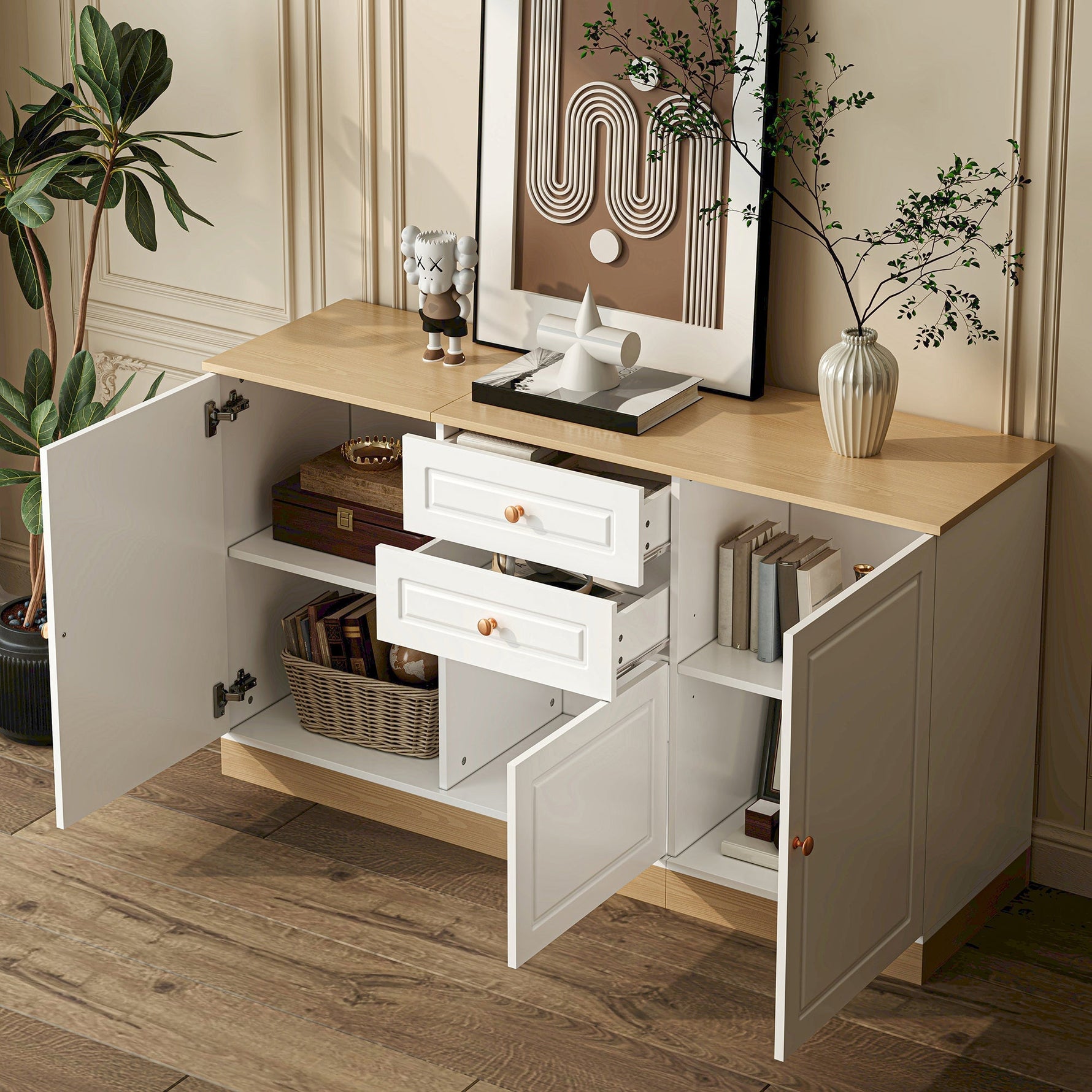 Sideboard with 3 Doors and 2 Drawers, Multifunctional Storage Furniture