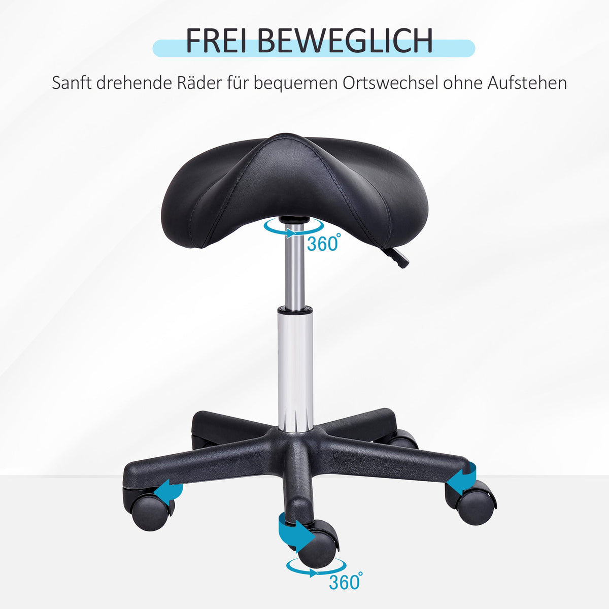 Rolling Stool, Height-Adjustable Swivel with Wheels, Black Faux Leather