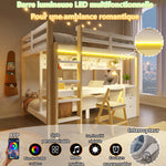 Loft Bed 90x200/140x200 cm with Desk & Drawers, Pine Wood