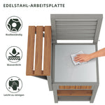 Outdoor Garden Cabinet with Stainless Steel Worktop and Double Shelf, Weatherproof Wood