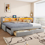 3-in-1 Extendable Sofa Bed 90x200cm with LED & Drawers, Wood
