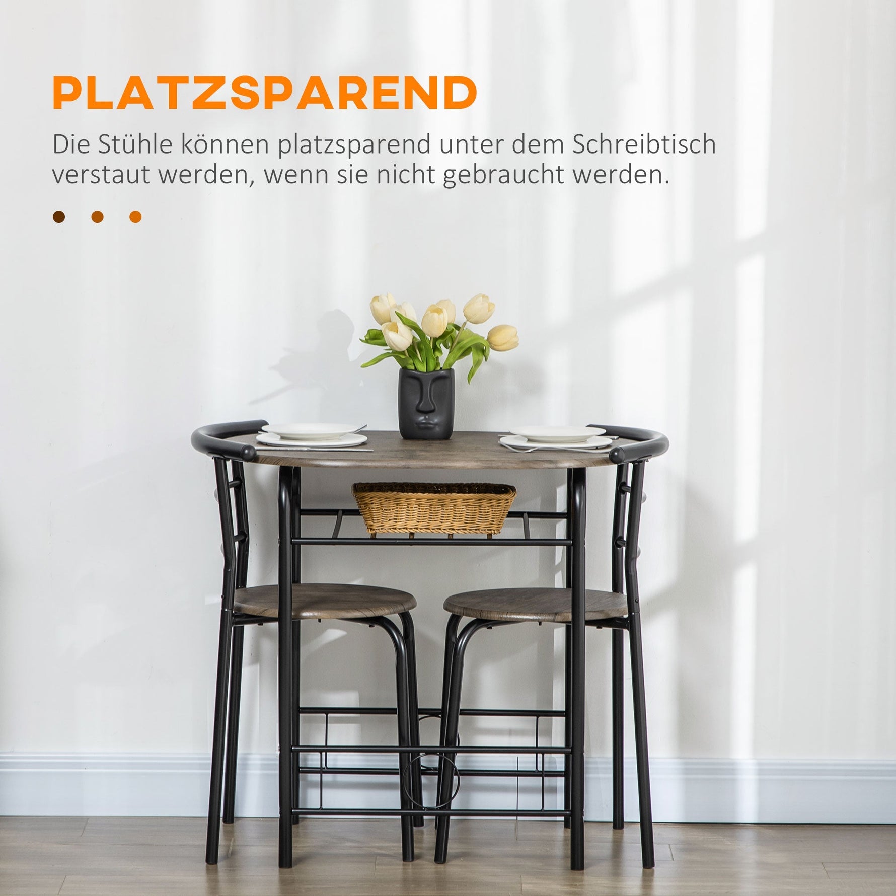Bistro Set Dining Table and 2 Chairs 80cm Black