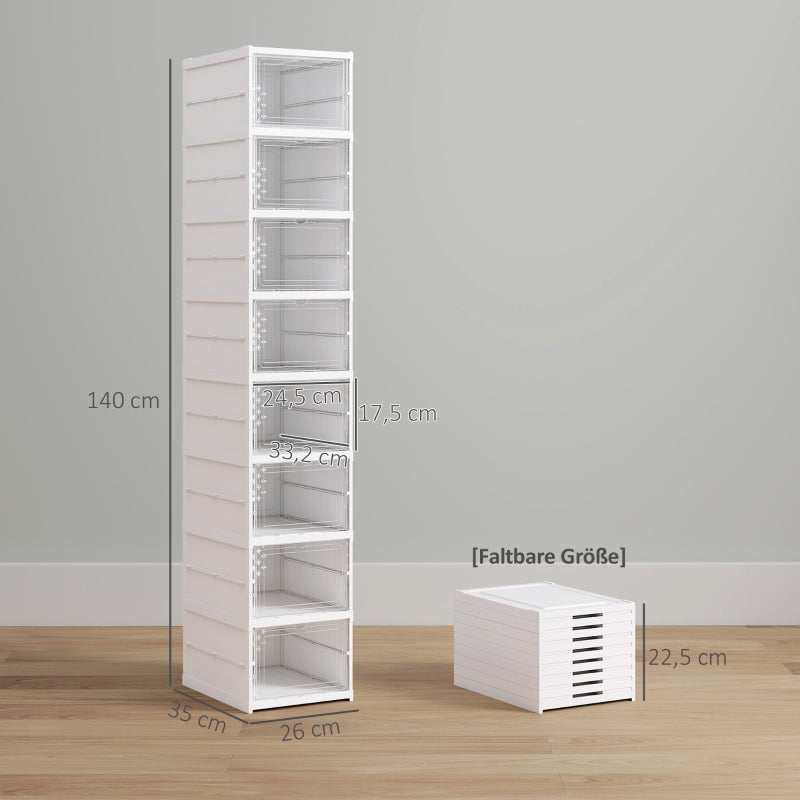 Shoe Boxes Stackable Foldable 8 Piece with Transparent Doors White