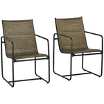 Balcony Chairs, Set of 2, Armrests, Breathable, Metal, Brown