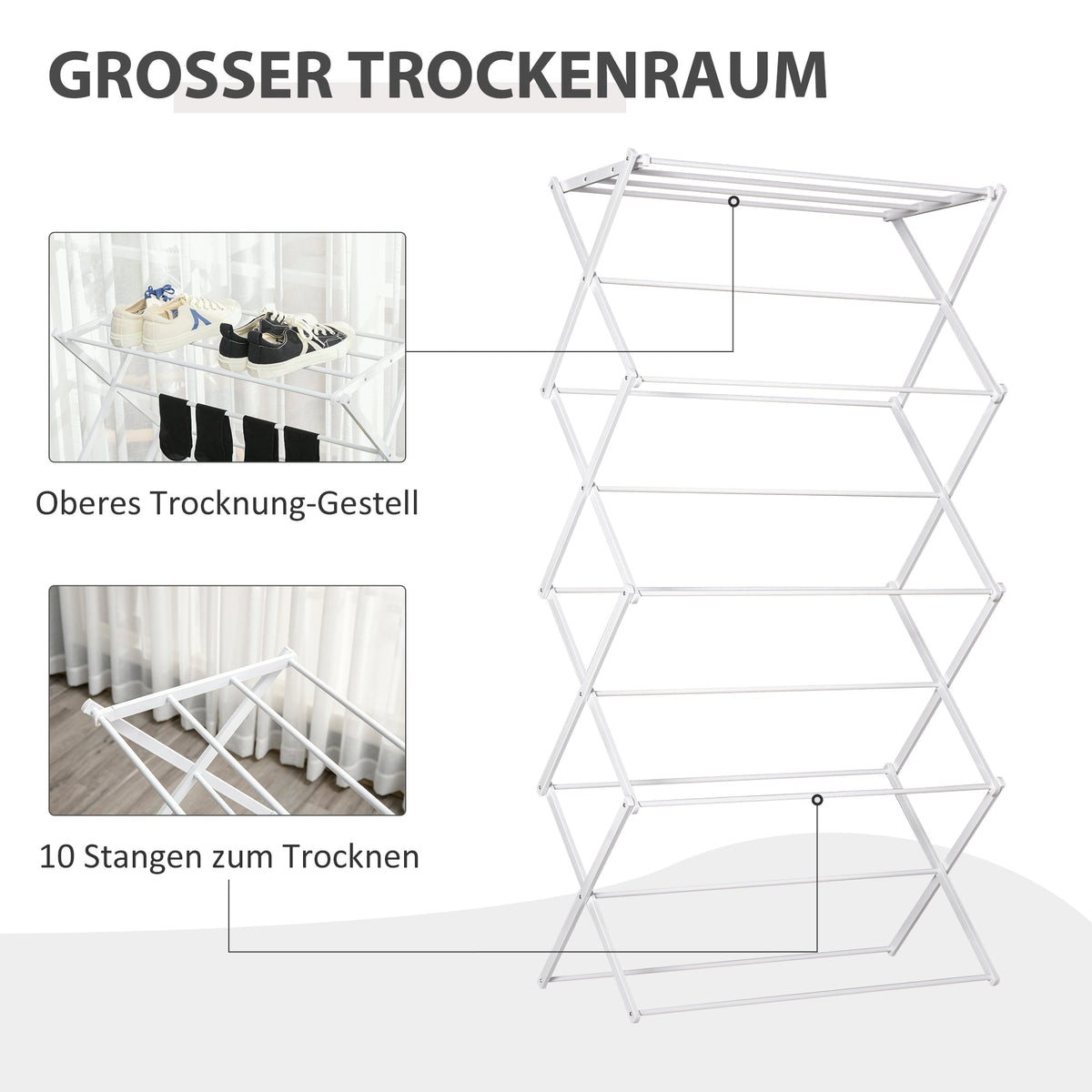 Foldable Clothes Airer, 8-Tier Tower Dryer, Metal Plastic White