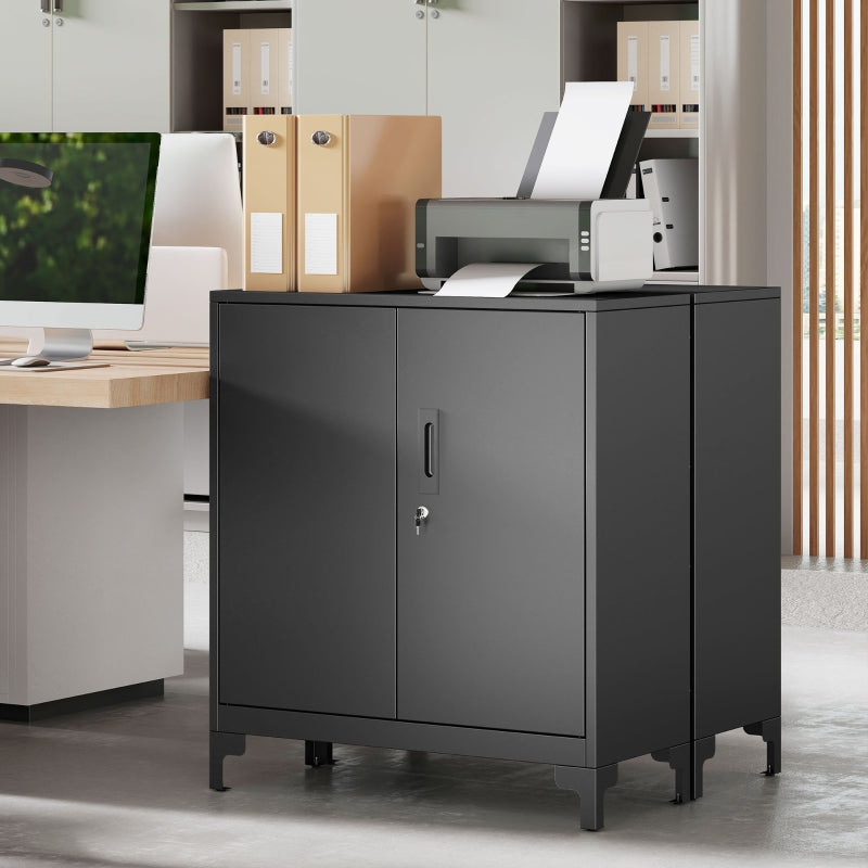 Metal Office Cabinet, Lockable 2-Tier Design, Black