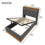 Upholstered Single Bed, Hydraulic Storage LED USB-C Headboard 90x200 cm, Grey Linen