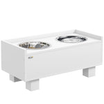 Elevated Dog Feeding Station, Slow Feeder Mat & 2 Aluminum Bowls, White