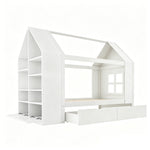House Bed 90x200cm with 2 Drawers & LED Lighting, White