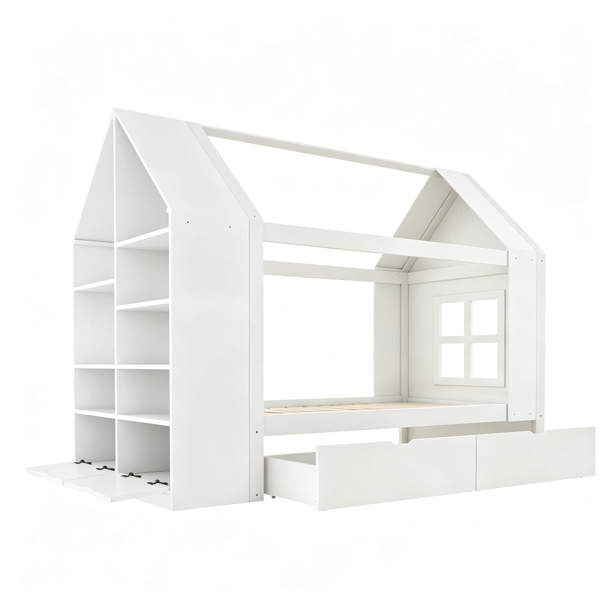 House Bed 90x200cm with 2 Drawers & LED Lighting, White