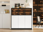 Sideboard Cabinet 100x40x105cm Lighting 3 Glass Doors - White