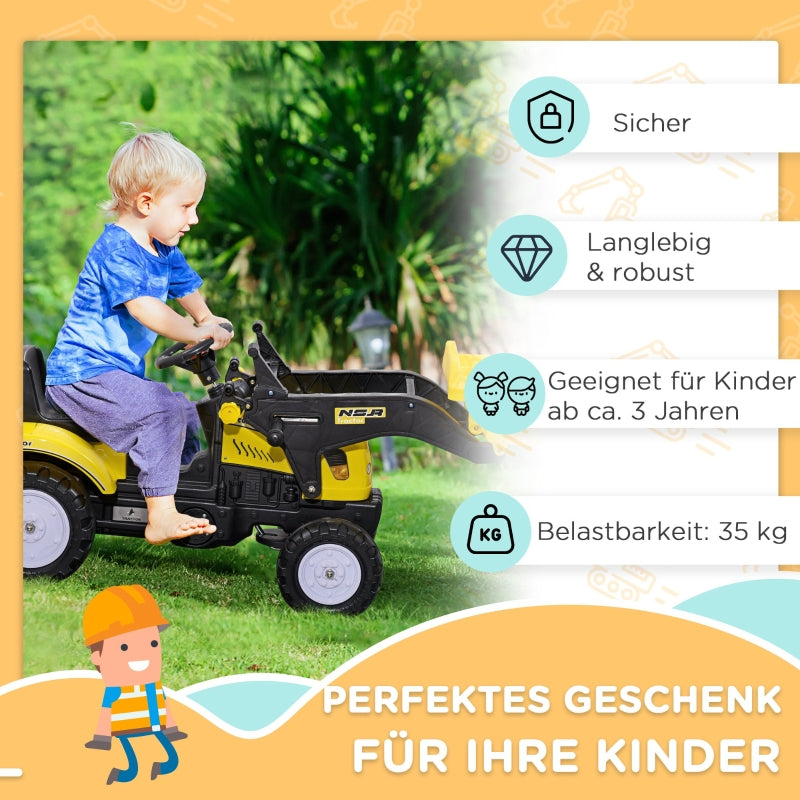 Children's Wheel Loader with Movable Shovel and Pedal Drive, Yellow Metal Frame