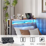 Upholstered Sofa Bed 90x200cm Drawers LED USB Grey