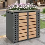 Garbage Can Enclosure with Planting Area and Lockable Dual Doors, Horizontal Wood Grain Panels