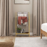 Freestanding Towel Rack Stand with 4 Hooks 3 Bars for Bathroom, Bamboo Natural