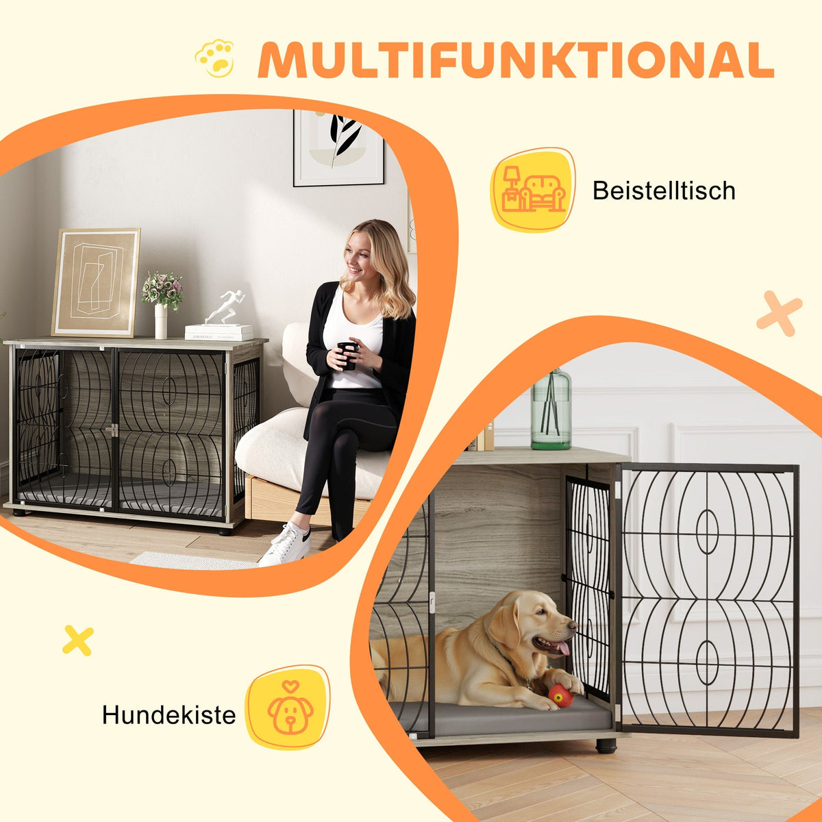 Dog Cage, Kennel, Indoor Pet Crate with Cushion, Large, Gray