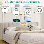 Double Bed 160x200cm Storage USB Charging Port Soft Chenille Beige
