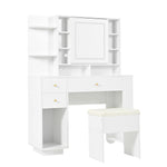 Illuminated Dressing Table with Mirror and Stool, Adjustable Brightness and Storage Drawers, White