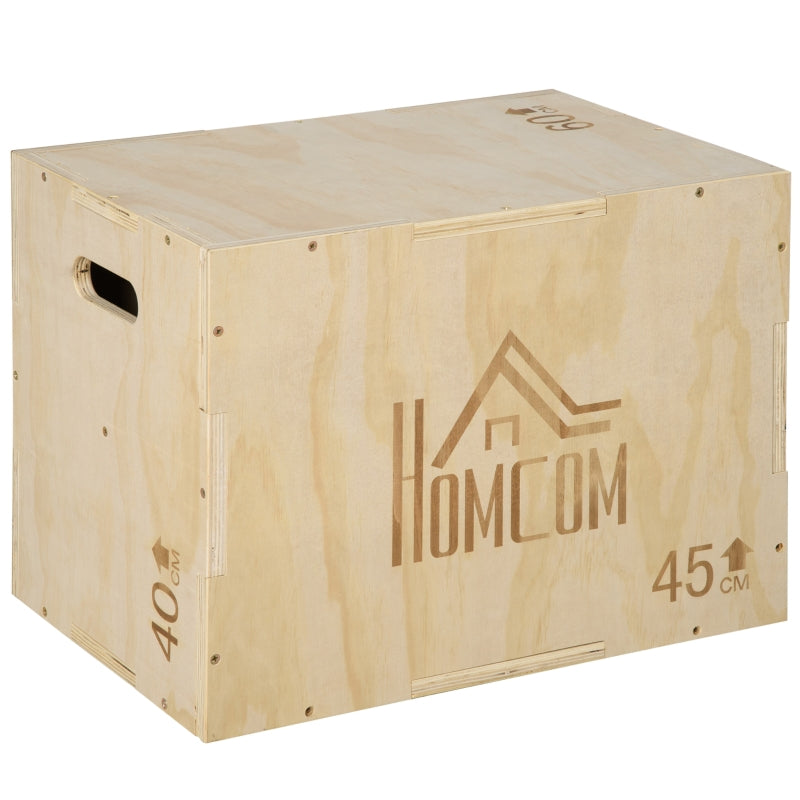 Plyo Box Jumping Platform with Handle 45x40x60cm, Natural Wood