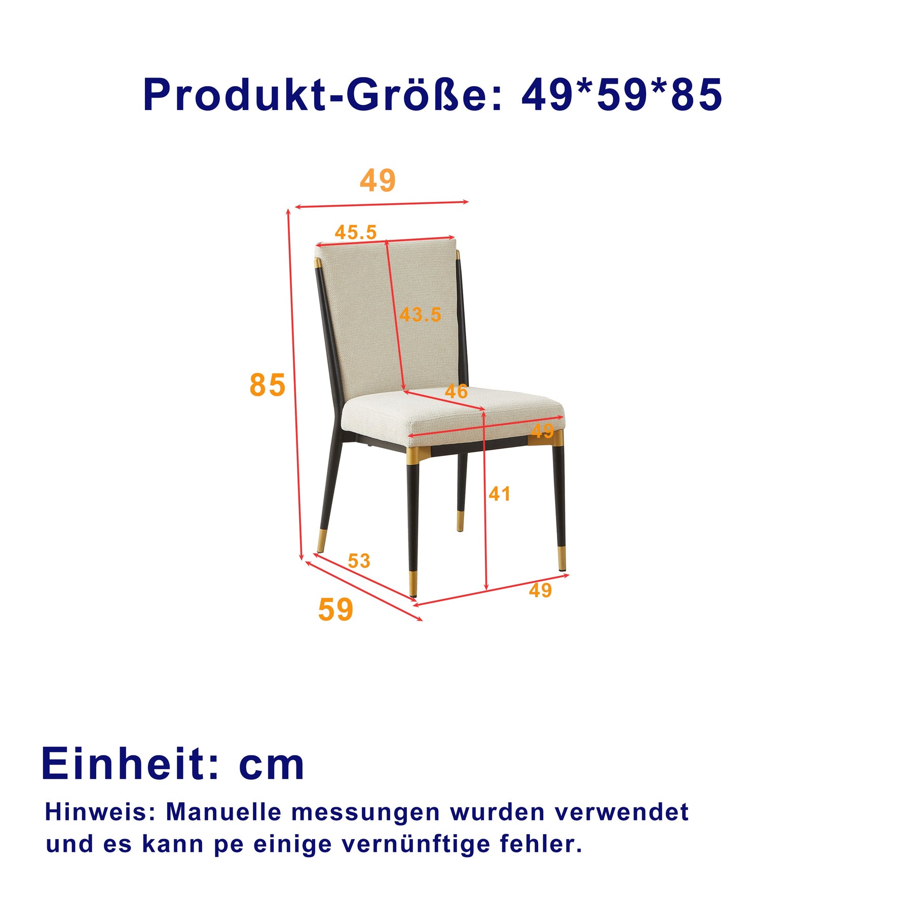 Set of 2 Dining Chairs Scandinavian Style Black/Gold Legs - Cream Fabric
