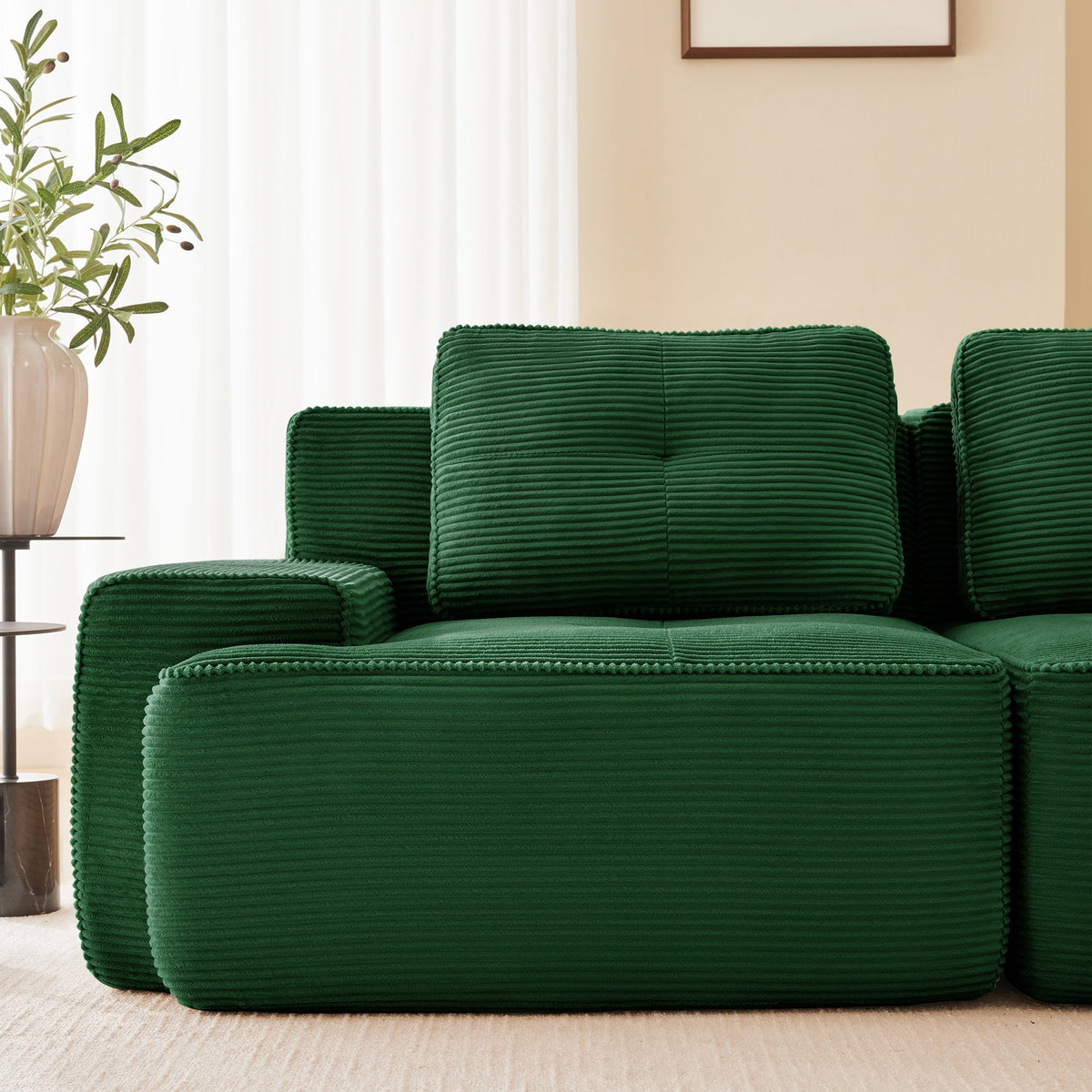 Boneless Modular Sofa Deep Seat Sleeper - Green Corduroy