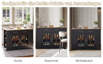 Portable Kitchen Island with Folding Dining Table, AC and USB Ports and Glass Door, Wood Effect